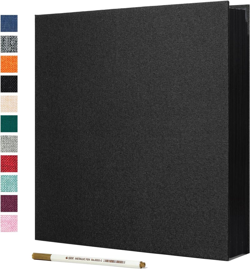 Spbapr Large Photo Album Self Adhesive Linen Cover Magnetic Scrapbook Album DIY Scrap Book 40 Black Sticky Pages for 4x6 5x7 8x10 10x12 Pictures with A Metal Pen - Image 1